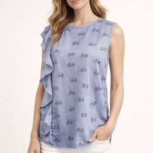 RW&CO. Blue Bicycle Print Ruffle Blouse - Size S